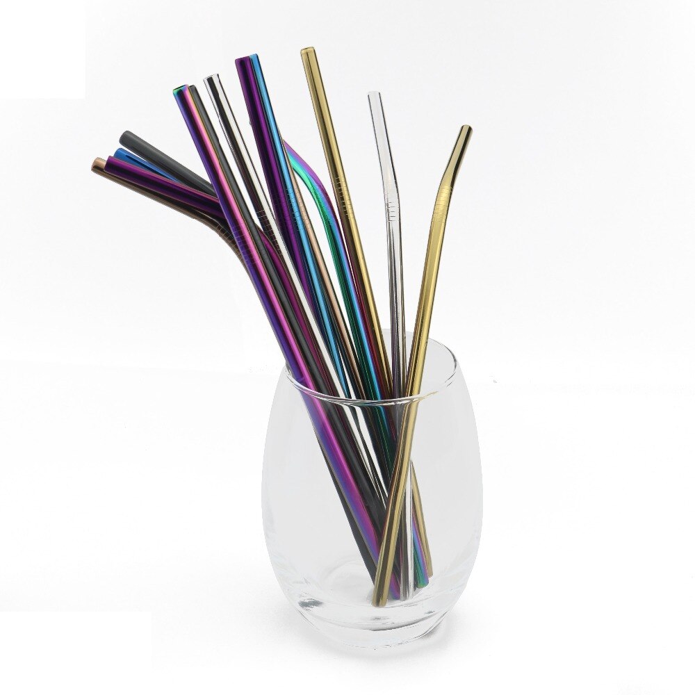 6 Pieces Rainbow Eco Friendly Stainless Steel Straw Reusable Metal Colorful Straws Metal with Brush & Bag Bar Tools
