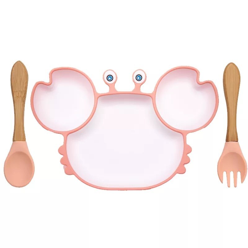 Silicone Feeding DishPlate Set for Baby Crab Shape Divider Tableware BPA Free Non-Slip Children Dishes Kitchenware Kids Stuff: Set 1
