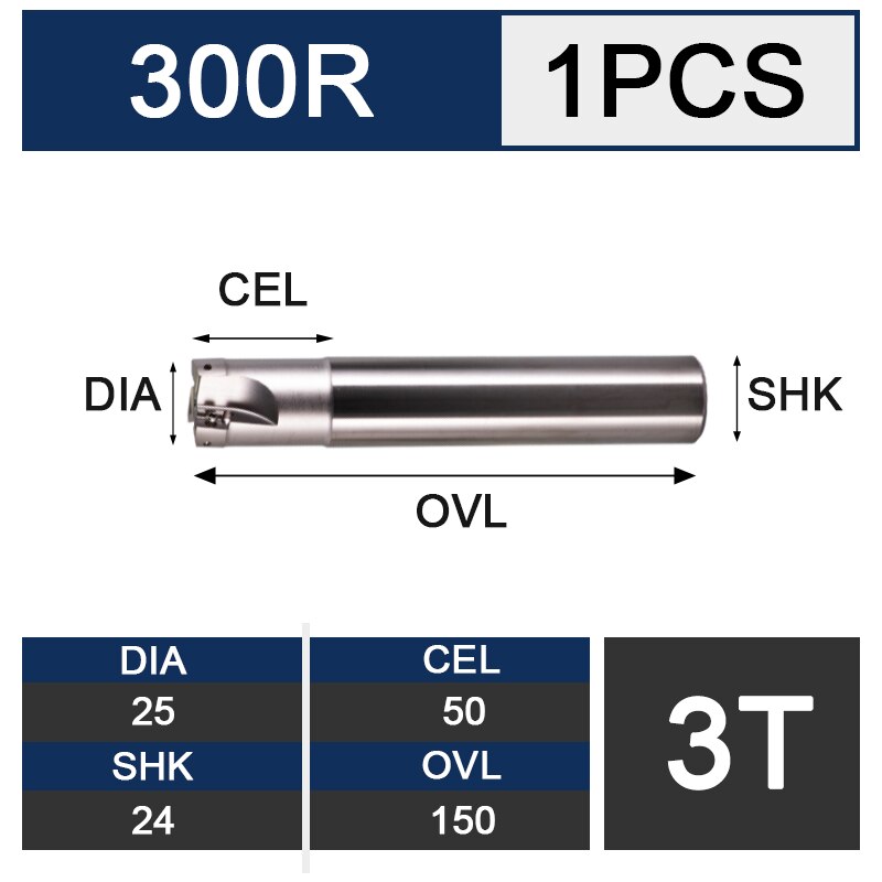 UCHEER 1pcs milling cutter arbor 300R end mill R0.8 alloy blade CNC machine tools open thick right Angle: C24-25-150-3T