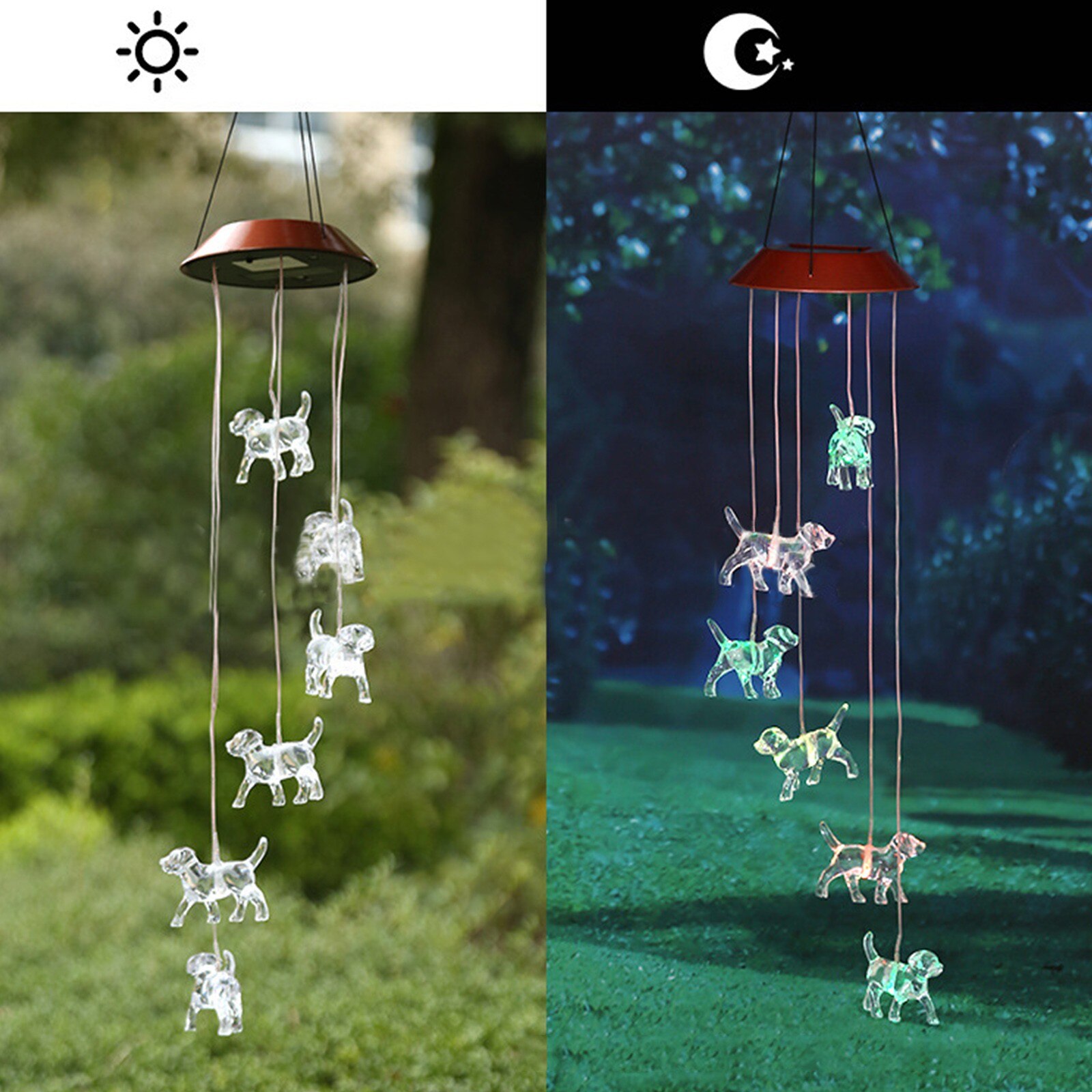 40# Small Dog Wind Chime Solar Led Lamp Rainbow Suncatcher Garden Decoration Outdoor Hanging Light Decorative Suncatcher