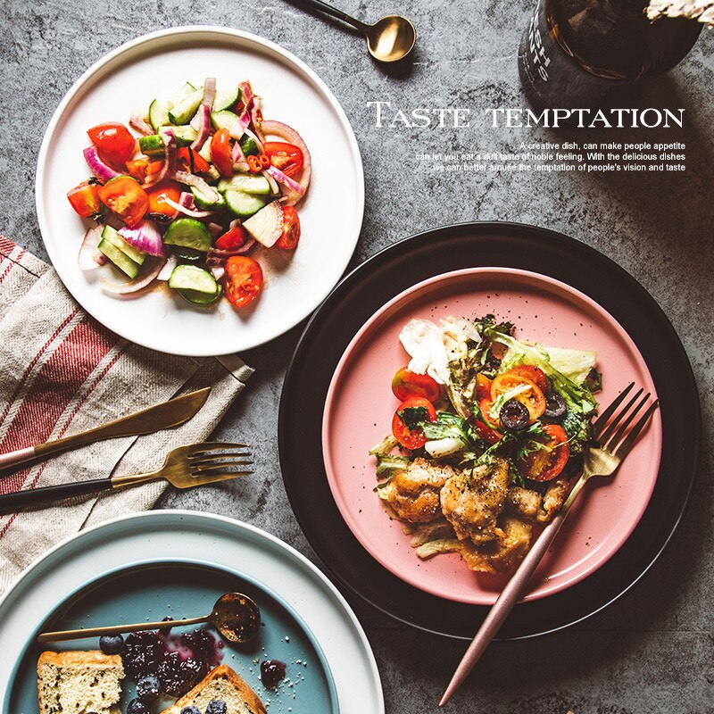 Nordic Servies Keramische Plaat Creatieve Persoonlijkheid Matte Glazuur Westerse Voedsel Plaat Ontbijt Plaat Salade Grote Steak Plaat