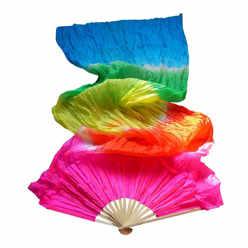 Imitated Silk Fabric Horizontal Stripes Gradient Long Dance Fans YS-BUY
