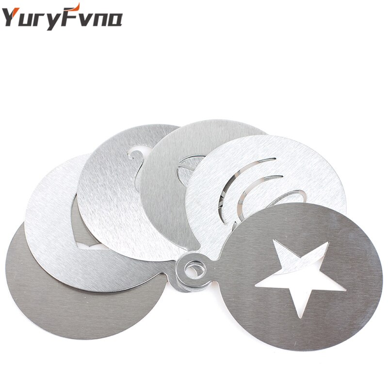 YuryFvna Stainless Steel Coffee Latte Cappuccino Barista Art Stencils Cake Duster Templates Coffee Tools Accessories