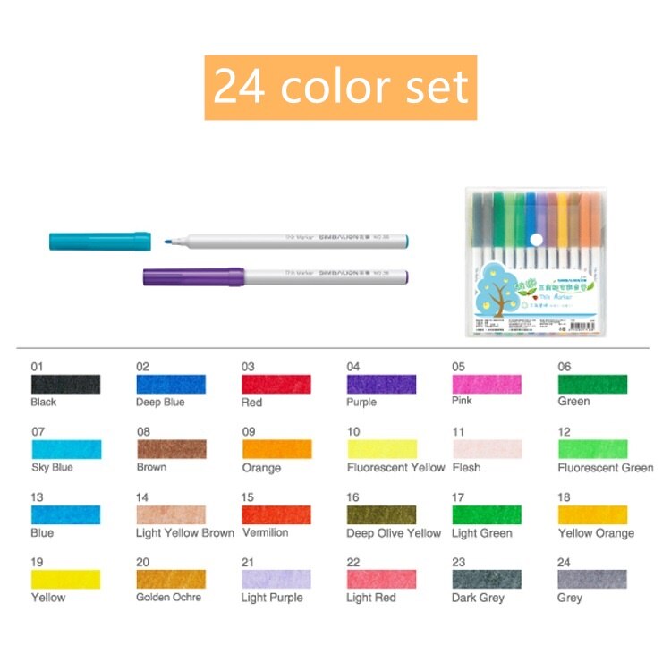 12/24/36 wasser Farbe Dünne Marker Kuli-einstellen Feine Zeichnung Malen Liner Textmarker für freundlicher Art Waschbar tinte Kunst Stifte Schule F081: 24 Farbe einstellen