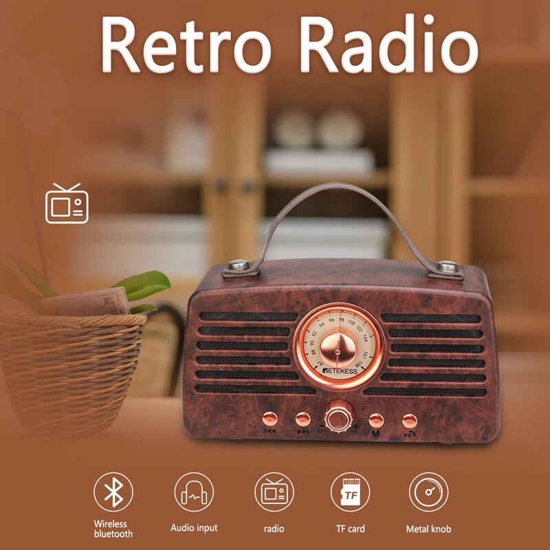 Retekess-receptor de Radio FM TR607 clásico Retro, decoración portátil, MP3, estéreo, Altavoz Bluetooth, AUX, USB, recargable