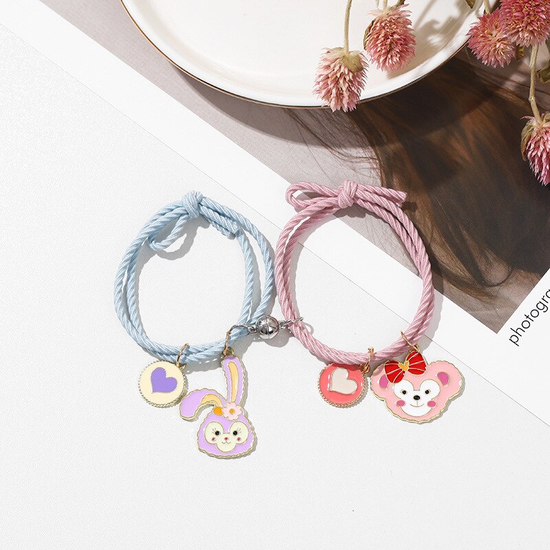 Romântico 2 pçs/set Ímã Pulseira Casal Bonito Do Cão Do Gato Pingente Braslet BFF Amigo Braclet Pulseras Brazalete Emparelhado Presente Para O Amor: Monkey Rabbit