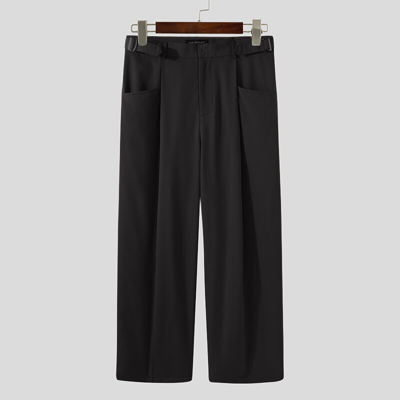 Men Straight Pants Joggers Streetwear Loose Korean Style Casual Trousers Men Solid Color Pantalones Hombre INCERUN: Black / 5XL