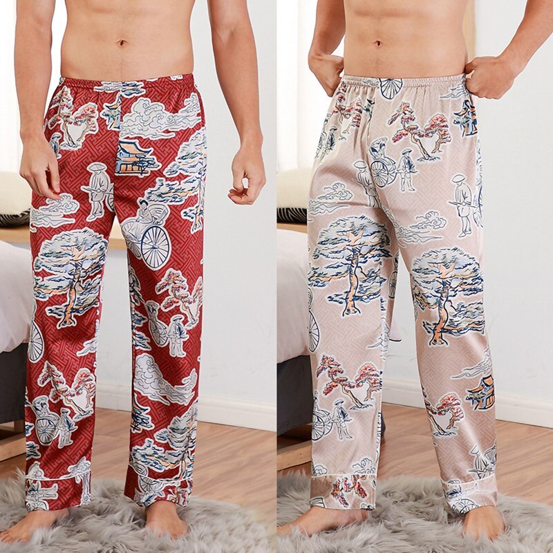 Pantalon pyjama en soie pour homme, grande taille, décontracté, ample, vêtements d'intérieur,