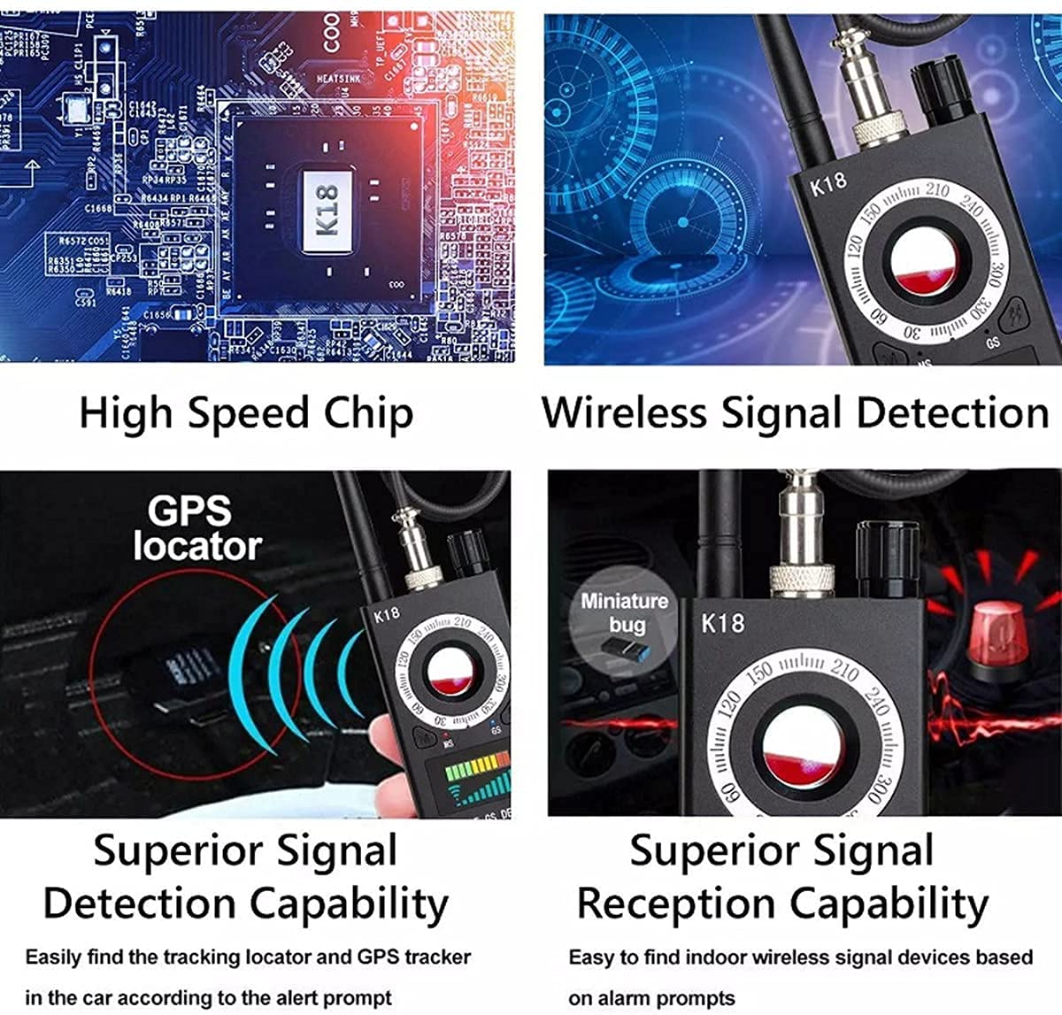 Multifunctional Radio Signal Detector, Anti-Monitoring Wireless Detector, GSM Device, Tracer Finder