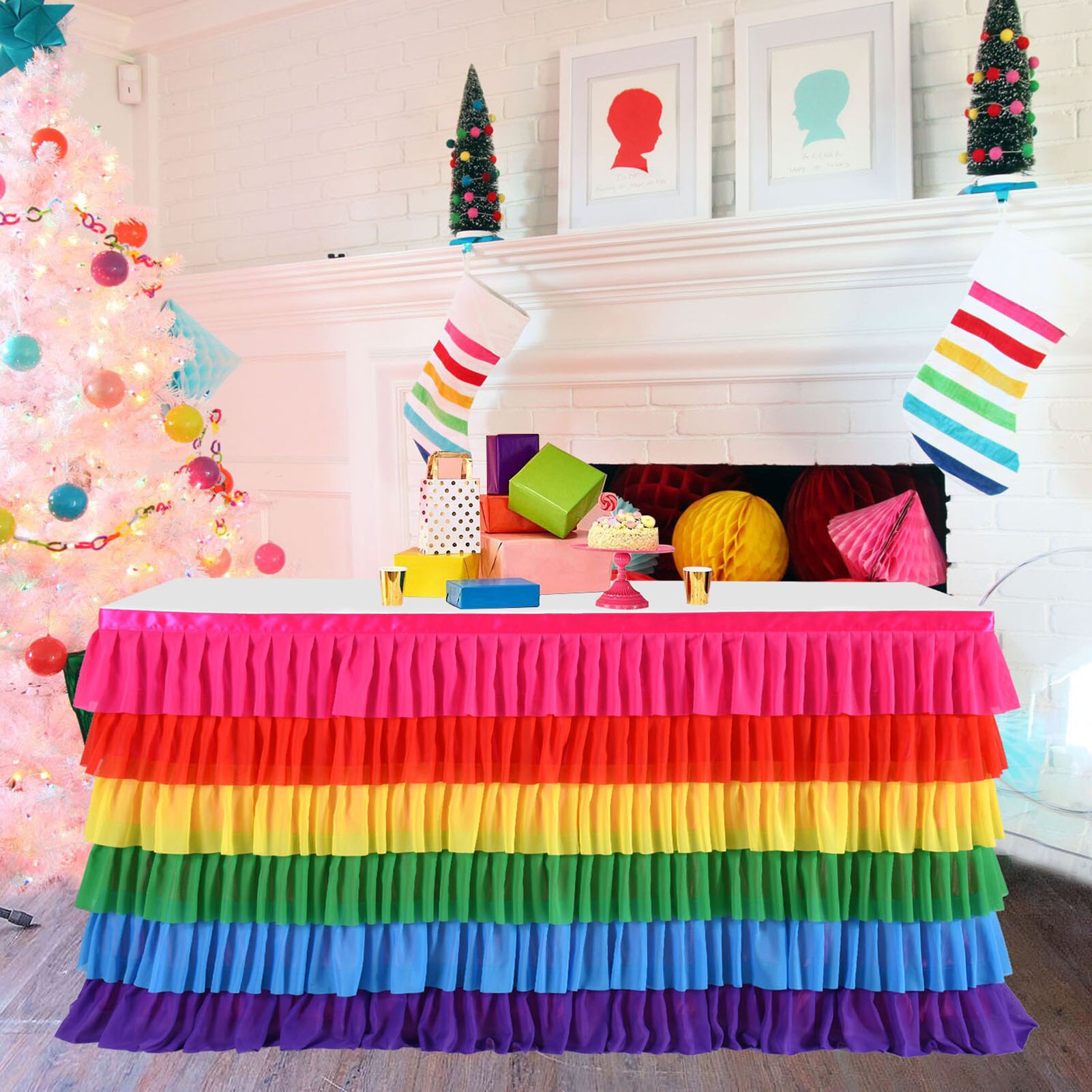 6 Layer Tulle Table Skirt Tutu Table Skirts Tableware Rainbow Baby Birthday Party Decorations Banquet Wedding Home Party Supply