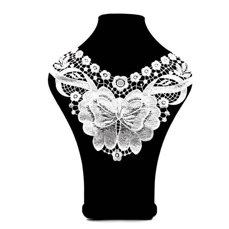 1pc 100%  polyester spets blomma halsband spets krage spets trim diy broderi franska spets tyg halsringning applikation sy hantverk: Vit
