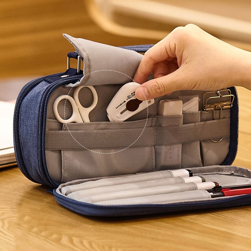 Large Capacity Pencil Case Multi Layer Multi Function Canvas Pen Bag Boys Girls Stationery Pencilcase Storage Supplies Supply