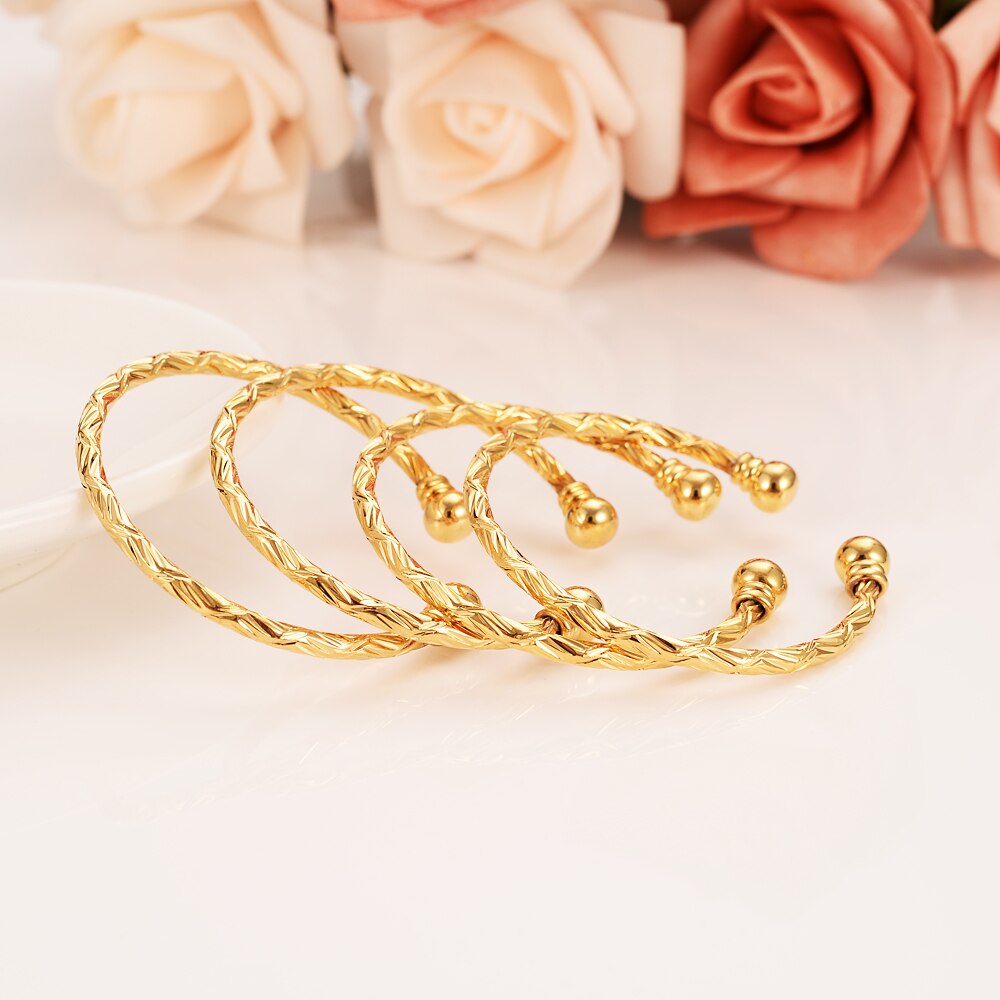 Pequena linda ouro dubai áfrica bangle árabe jóias charme de ouro meninas índia pulseira de pulseira de jóias para crianças presente de aniversário do bebê