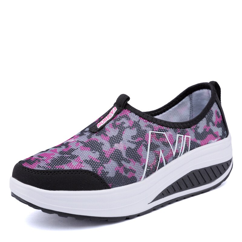 Women's Toning Shoes - Slip-on Mesh Platform - Height Increasing & Massage - DawnDark