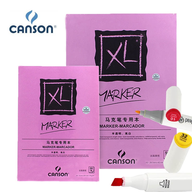 Canson XL Marker Paper Pad Drawing Sketchbook Semi Translucent for Pen Pencil Marker Fold Over White Smooth Book 50 Sheets A4