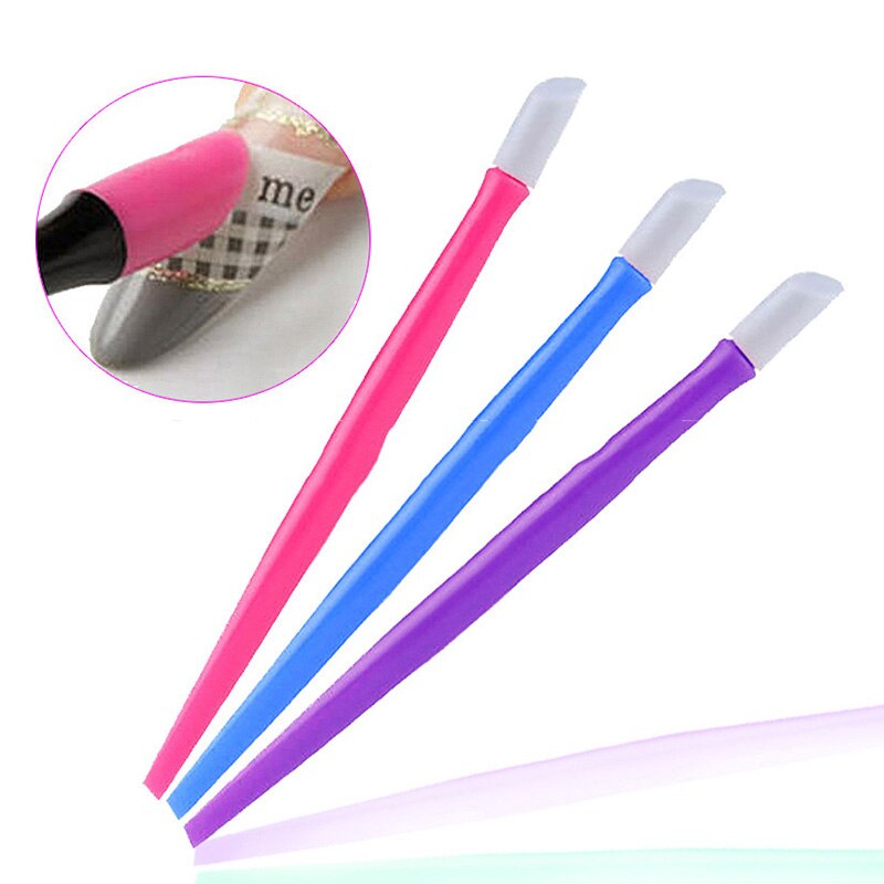 3 Color Silicon Scraper Pen Soft Plastic Rubber Cuticle Pusher Stick for Stickers Pedicure Manicure Nail Art Dotting Tools