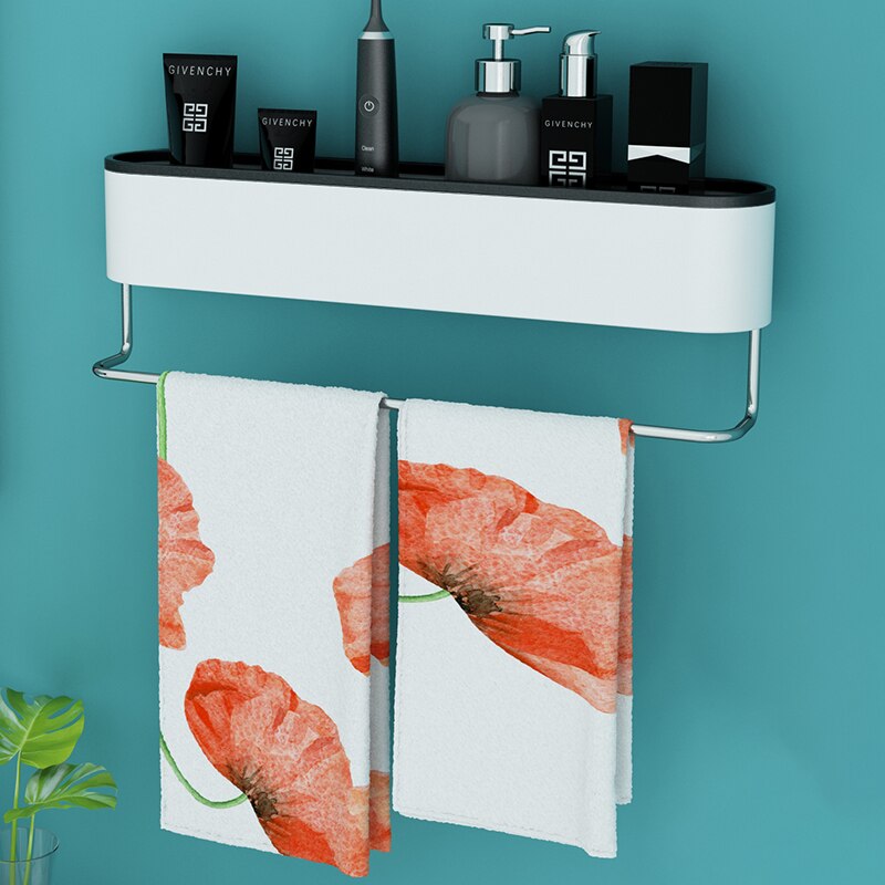ONEUP Wall Bathroom Shelf Shampoo Cosmetic Shower Shelf Drainage Storage Rack Home WC Bathroom Accessories Towel Storage Rack: Gray towel bar