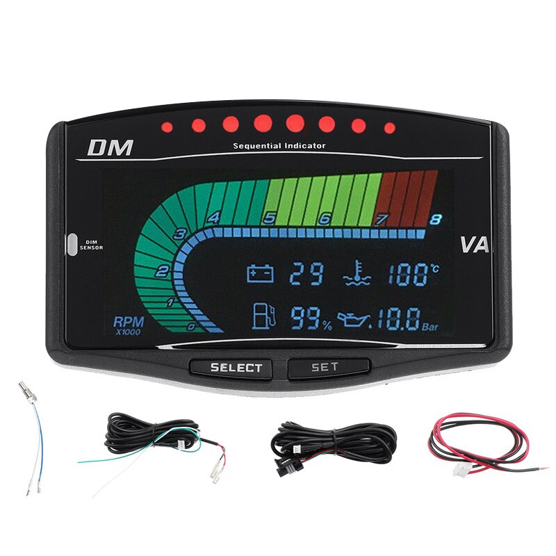 12V/24V 5 in 1 Car Universal Truck LCD Digital Instrument Oil Pressure Gauge Volt Voltmeter Water Temperature Fuel Gauge Tachome