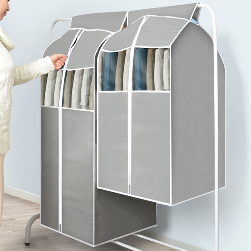 Large Capacity Clothes Storage Bag Hanging Type Closet Garment Dust Cover Thick Non-Woven Coat Protector Case Hanging Organizer