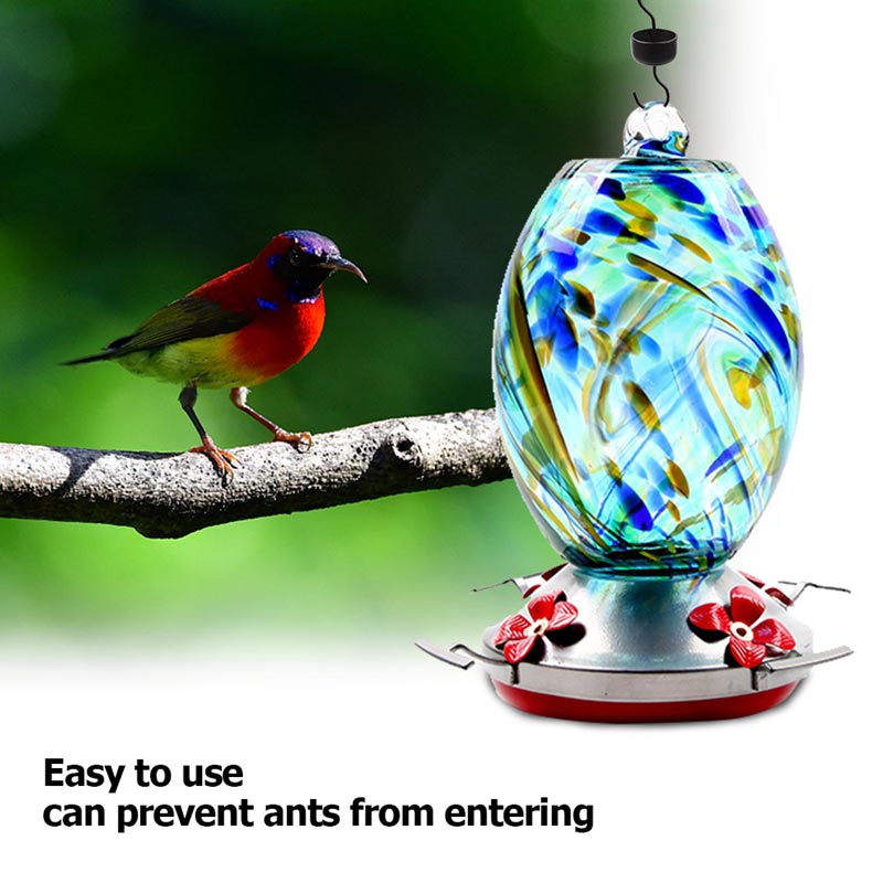 Alimentador de agua de pájaro colibrí de Metal de vidrio, botella colgante, bebedor y alimentador de colibrí, gancho de jardín al aire libre, suministros de alimentación de aves