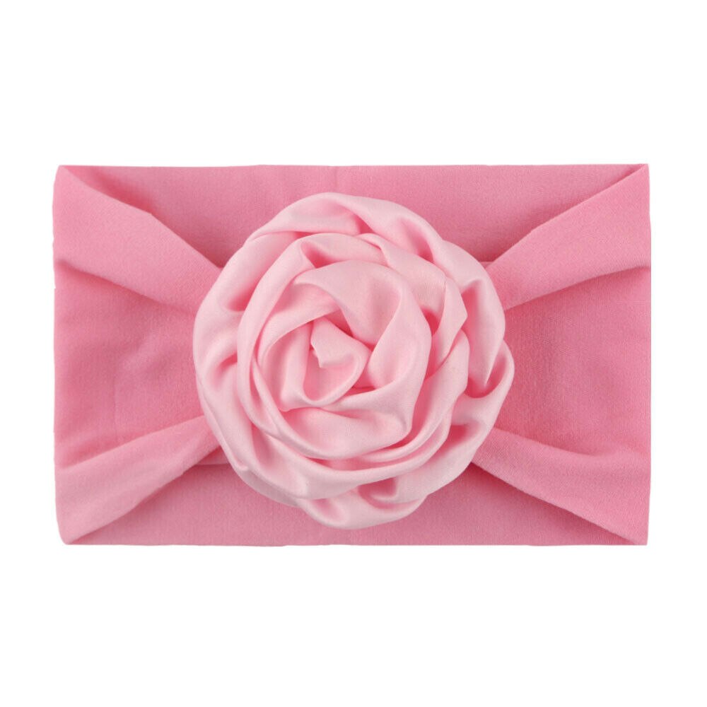 Baby Turban Hoofdband - Grote Bloem Strik - Bloemendessin - Katoen - Peuter Meisjes Accessoires: Donkerroze