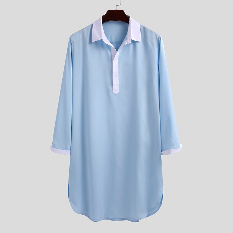 INCERUN 2021 Fashion Men Arab Muslim Kaftan Elegant Long Sleeve Patchwork Saudi Arabia Robes Lapel Abaya Islamic Men Jubba Thobe main image 1