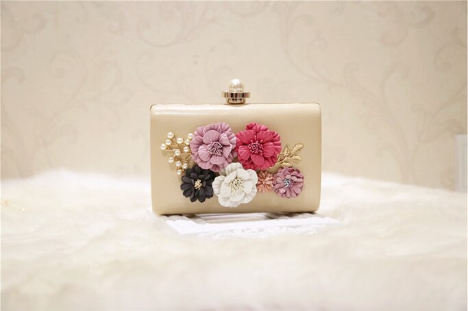 Luxus Handtaschen für Frauen Diamant Schulter Umhängetaschen Ketten Abend Klappen Damen Blume Kasten sperren Kupplung Geldbörse: Beige