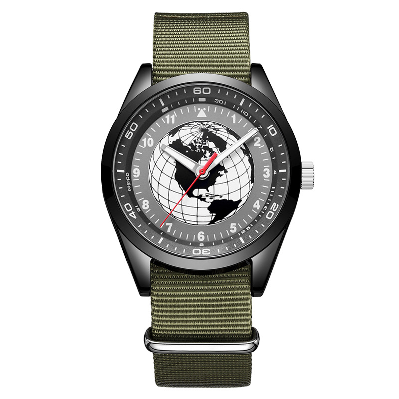 Addiesdive zegarek indywidualny modny styl Retro Pilot nylonowy pasek mineralny lustro stop 40mm Dial kwarcowy zegarek dla mężczyzn: black Green