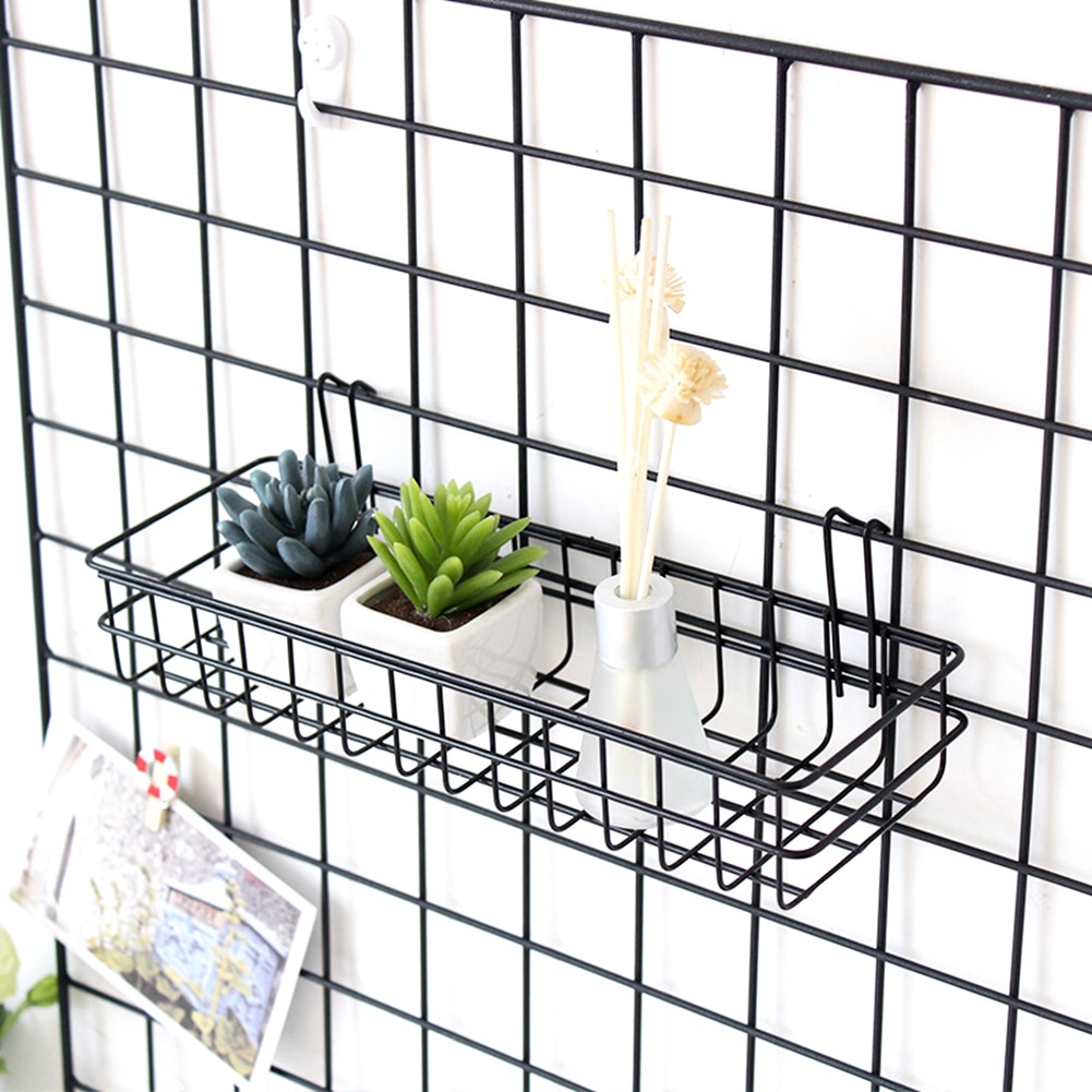 Infant Hanging Basket, Display Wall Mount Grid Panel Display Shelf Basket Storage Rack Photo Holder for Home Office