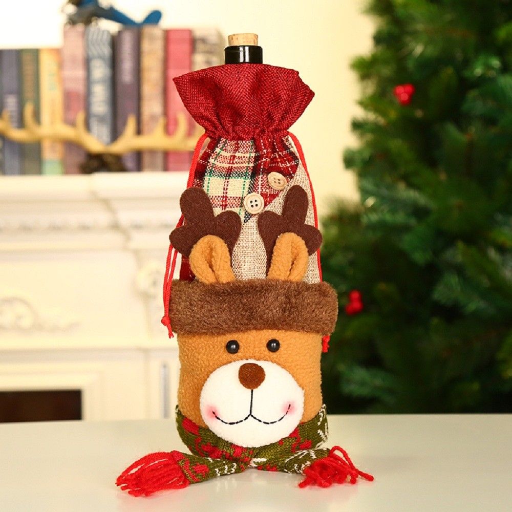 Dejlig smuk xmas vinflaskeholder jul julemanden snemand tema dækning sød vinindretning: Hjort