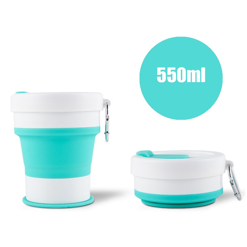 Opvouwbare Siliconen Cup Mokken Draagbare Siliconen Telescopische Drinken Inklapbare Silica Koffie Cup Met Deksels Reizen 350ml en 550ml: 550ml Cyan 01