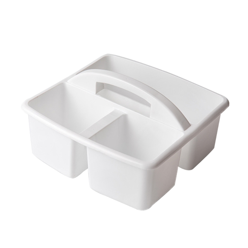 Portable Storage Caddies Box Plastic Divided Basket Bin with 3 Compartments Office Desk Organizer for Art Paint Brushes Colored: W