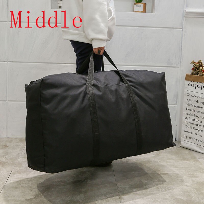 Unisex tunn hopfällbar väska stor kapacitet bärbar duffle bag casual lätt herr handväska weekender oxford kläder förvaringsväskor: Medium svart