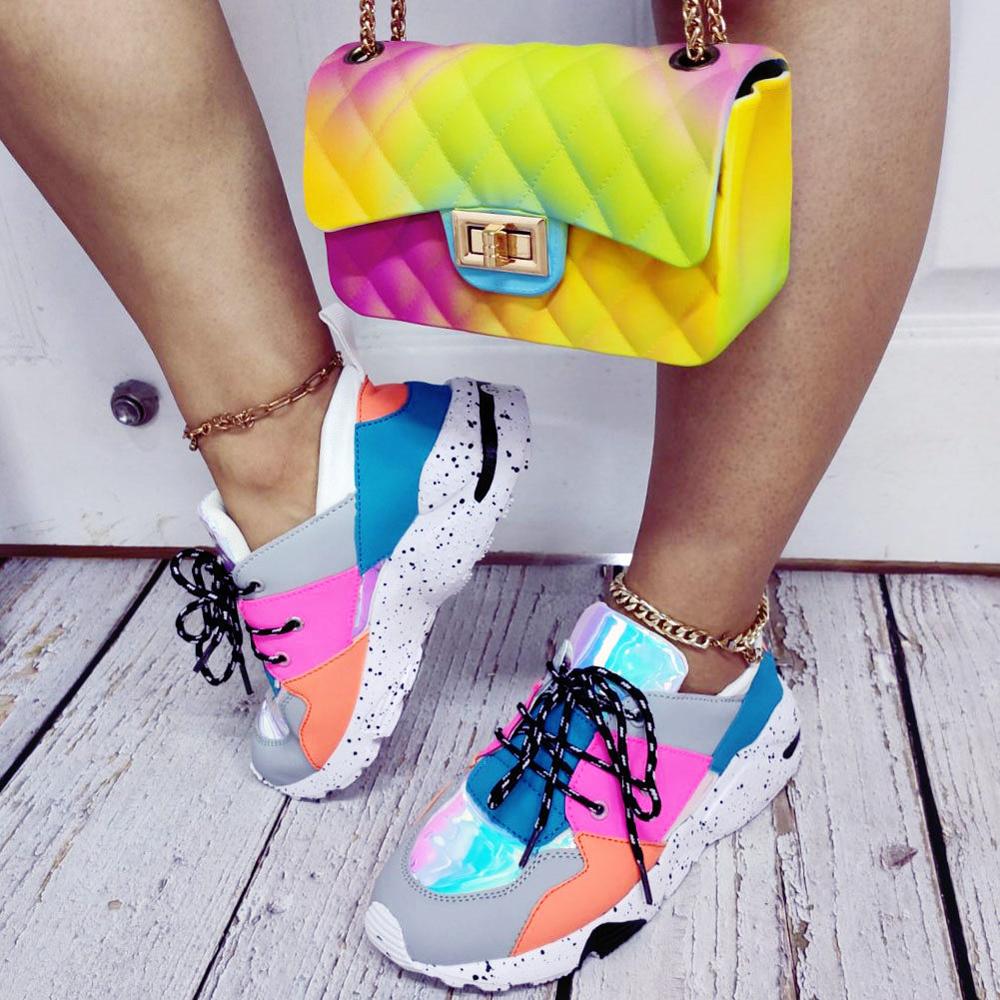 Karinluna , , cordones de zapatos coloridos, zapatos planos de mujer con plataforma, atados a la cruz, zapatillas de deporte informales INS, calzado de mujer