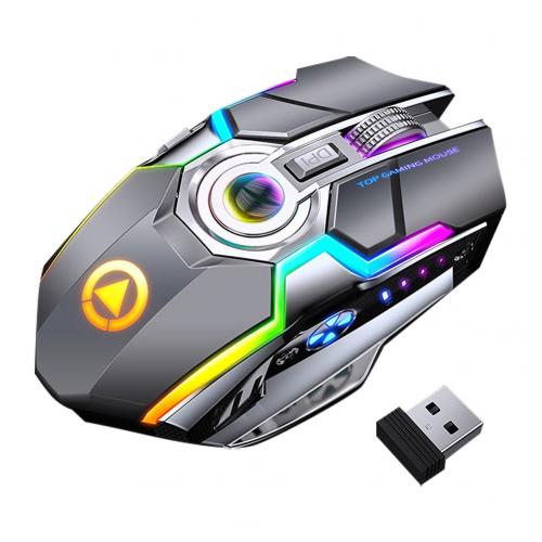 Wireless Gaming Mouse Rechargeable Gaming Mouse Silent Ergonomic 7 Keys RGB Backlit 1600 DPI mouse for Laptop Computer Pro Gamer: Grey