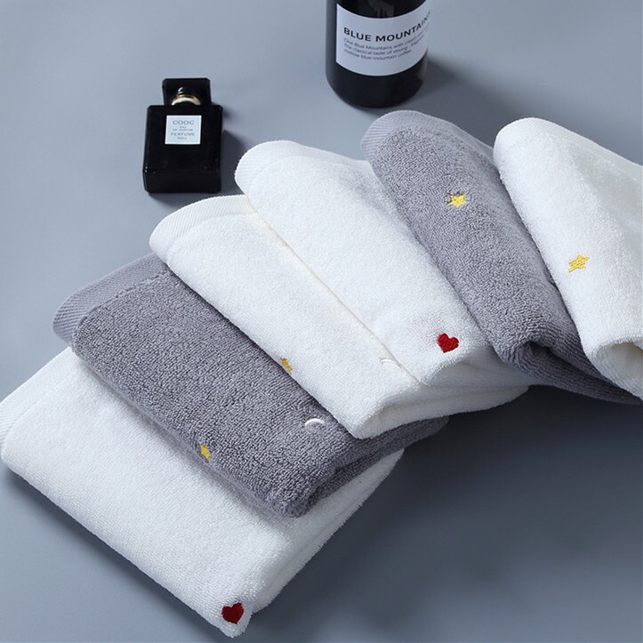Juego de toallas faciales 100% algodón, estilo romántico para parejas, personalidad, melocotón, corazón, estrella, Luna, patrón, suave y absorbente, , 2 uds.