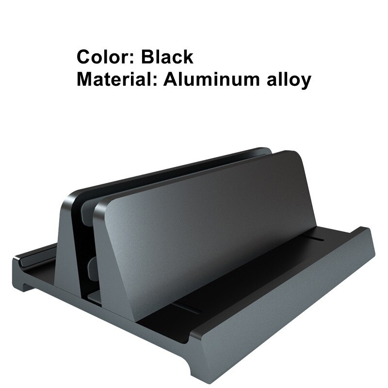 Vertical Laptop Stand Holder Adjustable Desktop Notebook Dock 3 in 1 Space-Saving Stand for MacBook Pro Air, Laptop Accessories: Aluminum -Black