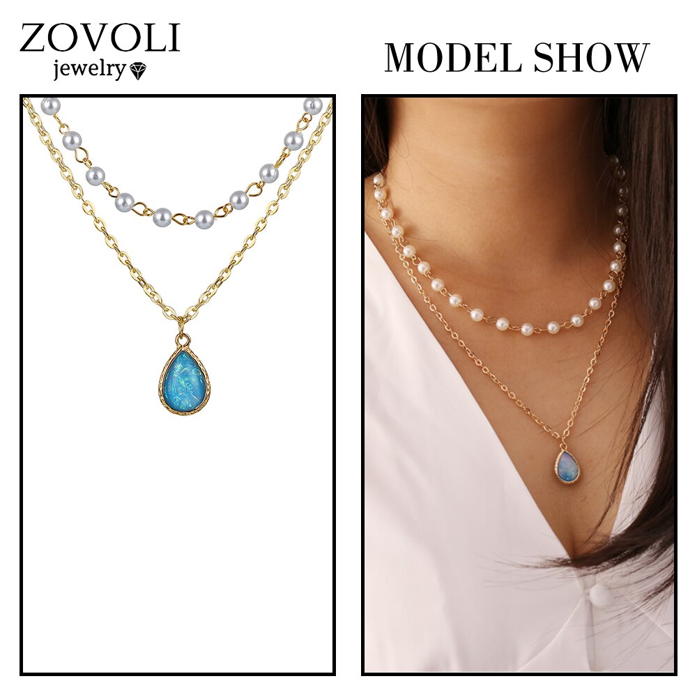 ZOVOLI Kpop Perle Perlen Halsband Halskette Doppel Layered Gold Ketten Perle Anhänger Halsketten Für Frauen Trendy Schmuck: ZLNA1622-1