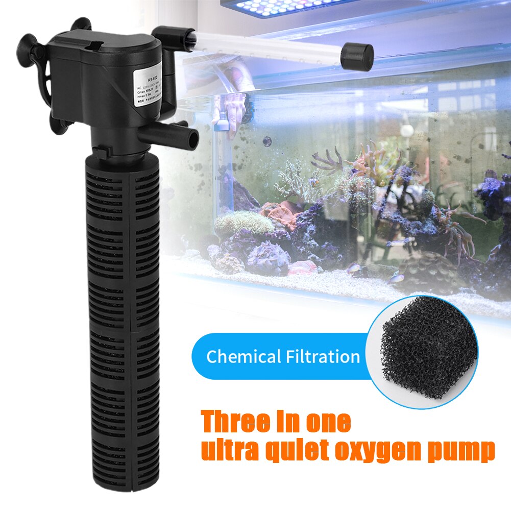 3 In 1 Internal Filter Full Submersible Powerhead Underwater Oxygen Increase Aquarium Air Pump Fish Tank Water Circulation