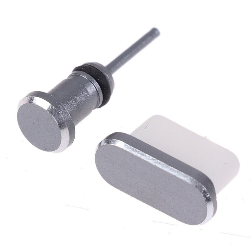 1Pc Kleurrijke Metal Anti Dust Pluggen Type-C Opladen Gaten 3.5Mm Hoofdtelefoon Jack Siliconen Port Bescherming Stof plug Voor Smartphone: Gray