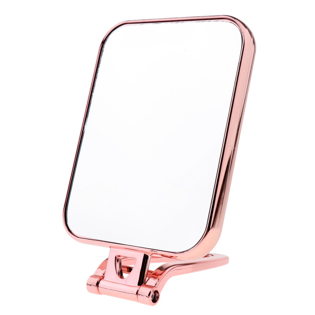 Vanity Makeup Mirror,Non-Magnifying,Round ,Free-standing,Folding Handle,Rectangle,Silver-plated Plastic Frame
