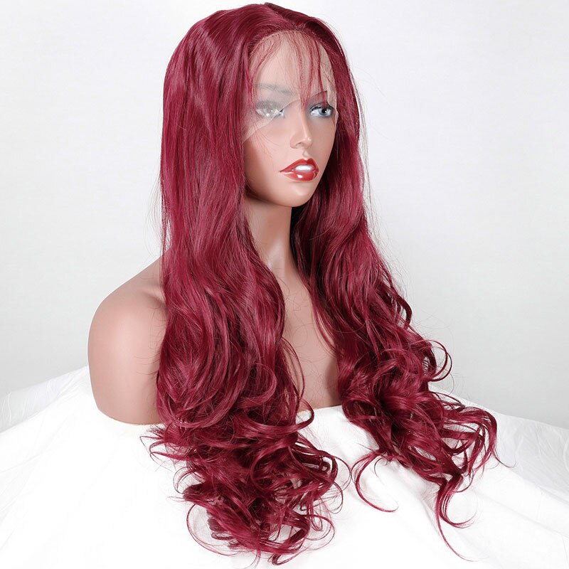 Bombshell Wine Red Burgundy Body Wave Synthetic Lace Front Wig Heat Resistant Fiber Middle Parting With Baby Hair For Women Wigs