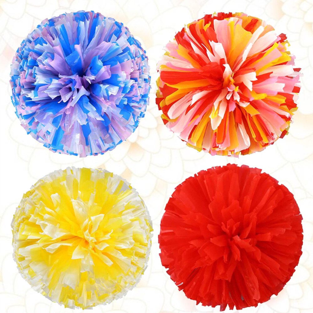 4 pçs reusável matte torcendo poms animated fun cheerleading pom poms kit colorido animador adereços com anel para o desempenho competit