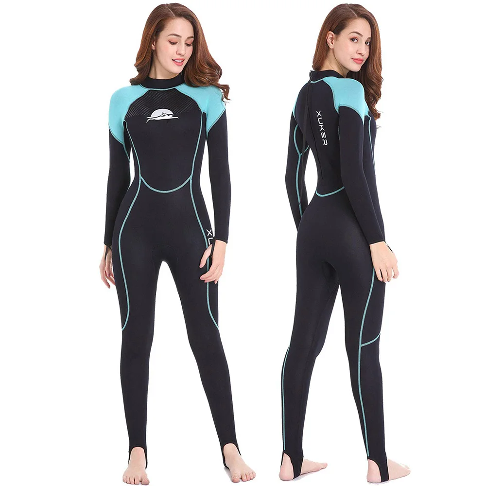 Combinaisons humides en néoprène 2mm pour femmes, combinaison complète pour la plongée en apnée, le surf, la natation, le canoë dans l'eau froide, sangle à fermeture éclair au dos
