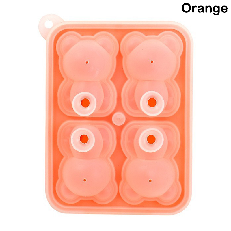 4 Grids Bear Ice Mold 3D Bear Silicone Ice Cube Tray Cartoon DIY Ice Ball Juice Milk Ice Maker Chilled Drinks Kitchen Tool: black