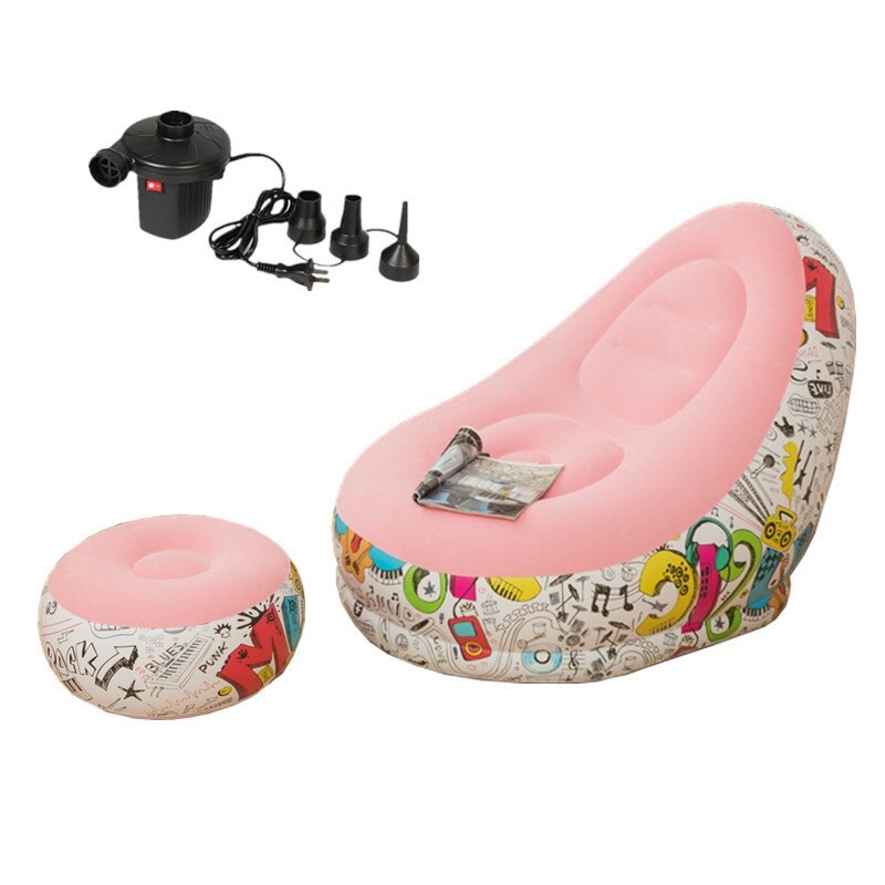 Inflatable Sofa PVC Lunch Break Sofa Bed Portable Set with Pedal Flocking Sofa Chair Inflatable Folding Recliner