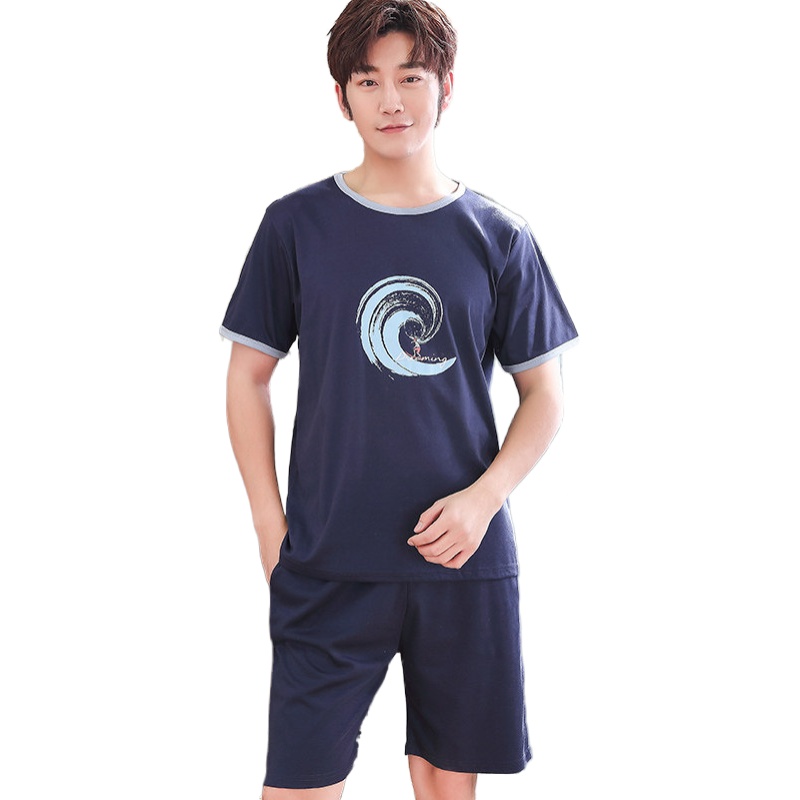 Ensemble pyjama d&#39;été pour hommes, bleu Royal, chemise et Short de nuit, 100% coton, tenue courte, grandes tailles 3XL et 4XL, vêtements de nuit décontractés