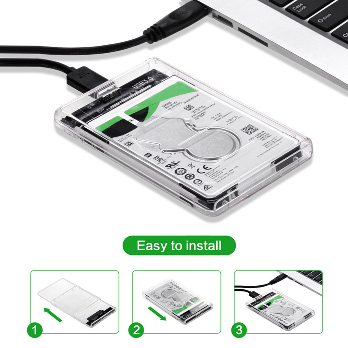 2.5 Inch SATA Hard Drive Disk Enclosure USB 3.0 Data Cable Transparent External HDD SSD Case Enclosure Support 2TB For Laptop PC