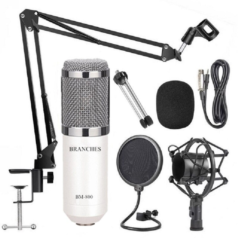 BM-800 Professionele Condensator Microfoon Kit Bm 800 Karaoke Studio Microfoon Voor Opname Computer Met Shock Mount + Schuim Cap + kabel: Package3 White