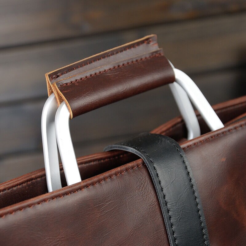 Mannen Lederen Aktetas Laptoptas Attache Messenger Portfolio Tassen Bruin Mode